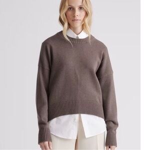 Quince Womens 100% Organic Cotton Boyfriend Crew Sweater Heather Brown XL